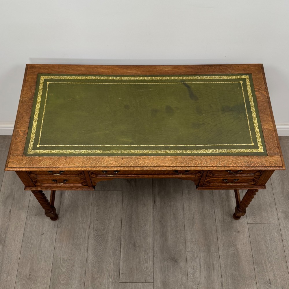Antique 20th Century Jacobean Style Writing Table In Golden Oak View IX