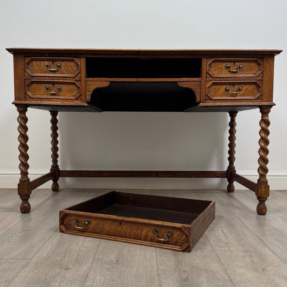 Antique 20th Century Jacobean Style Writing Table In Golden Oak View X
