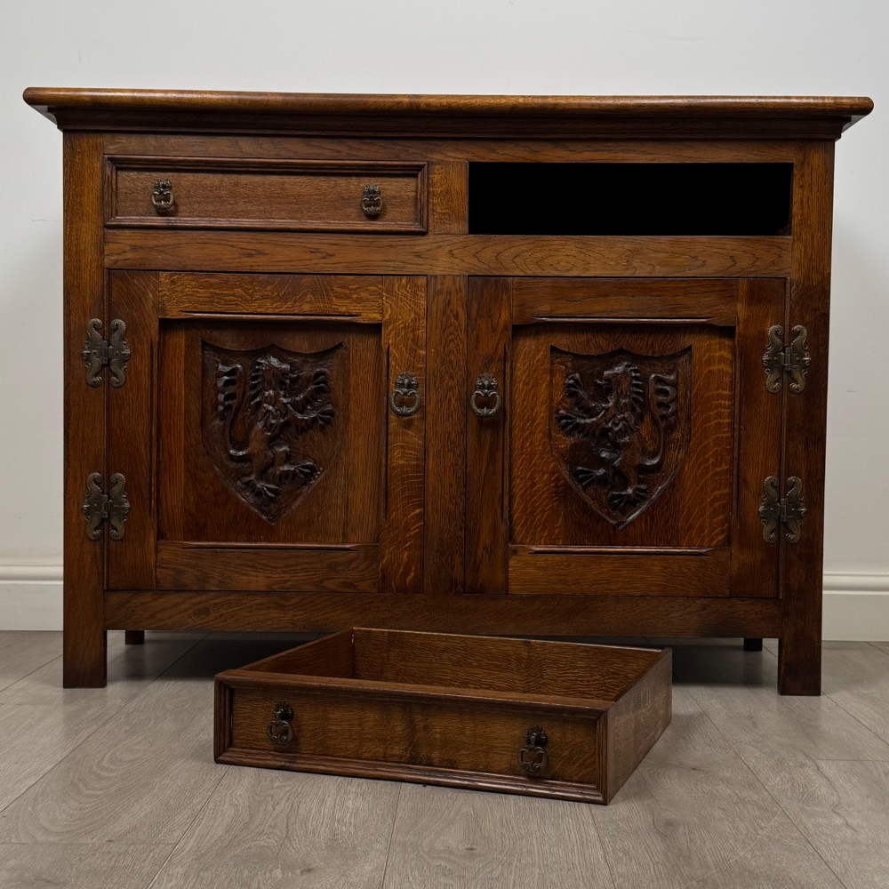 Antique 20th Century Tudor Inspired Cupboard In Oak View XI