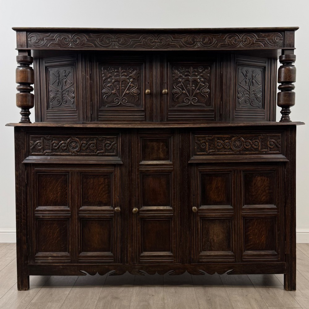Antique 19th Century Large Oak Court Cupboard By Maple & Co