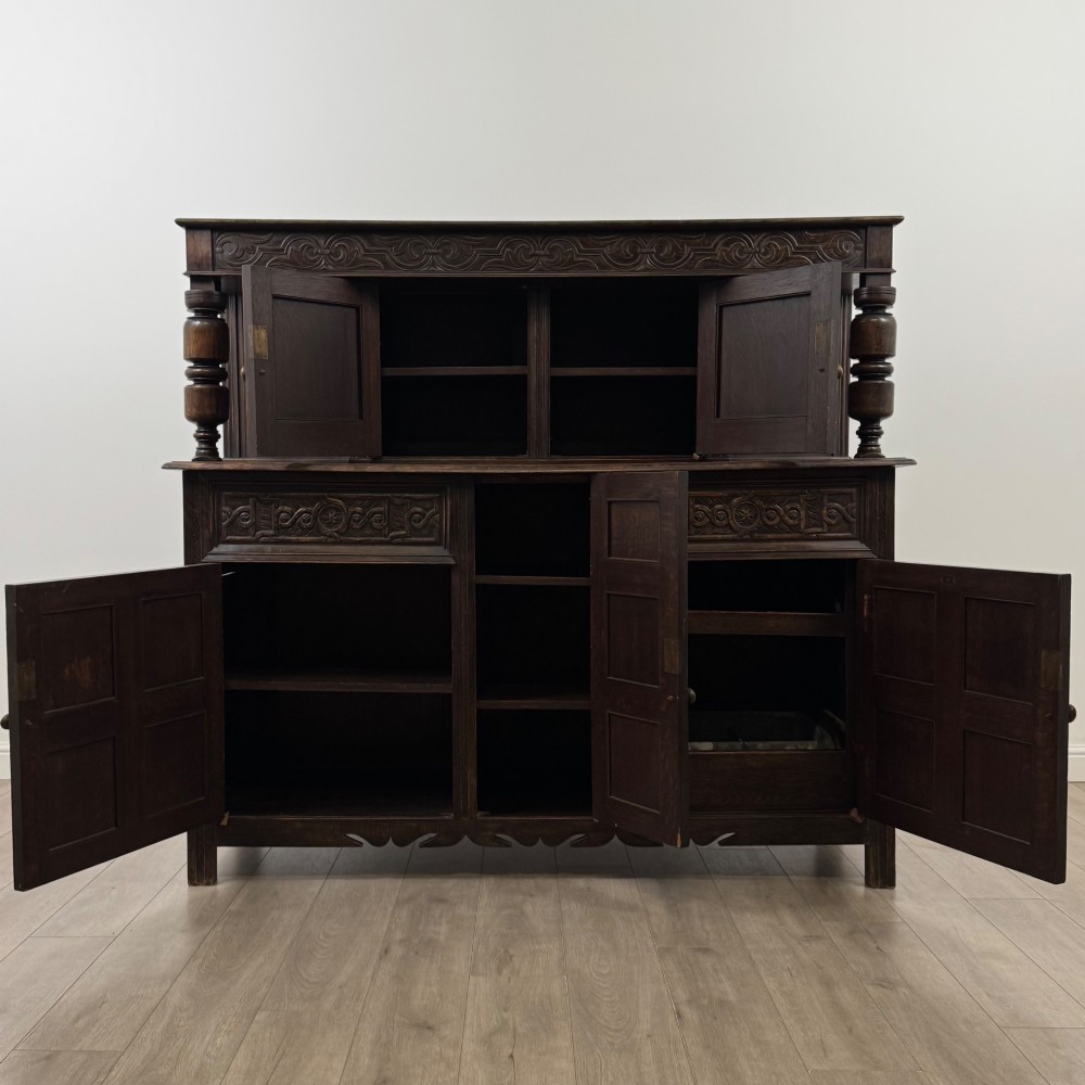 Antique 19th Century Large Oak Court Cupboard By Maple & Co View II
