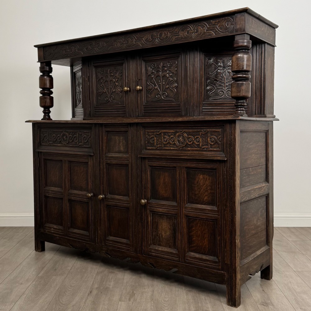 Antique 19th Century Large Oak Court Cupboard By Maple & Co View III