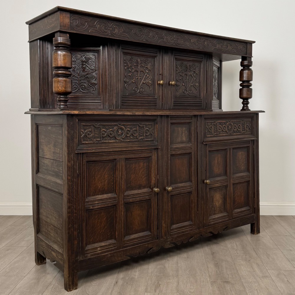 Antique 19th Century Large Oak Court Cupboard By Maple & Co View IX