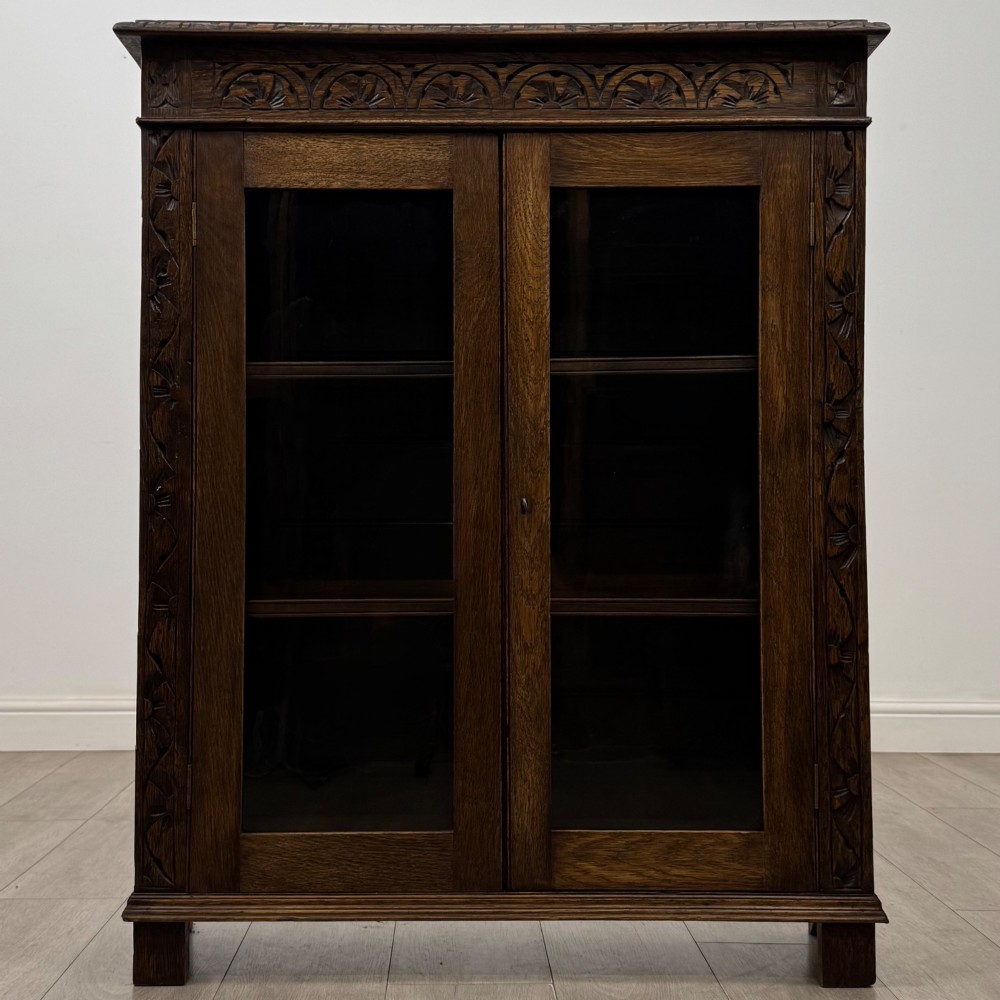 Antique 19th Century Fine Quality Carved Oak Display Cabinet View II