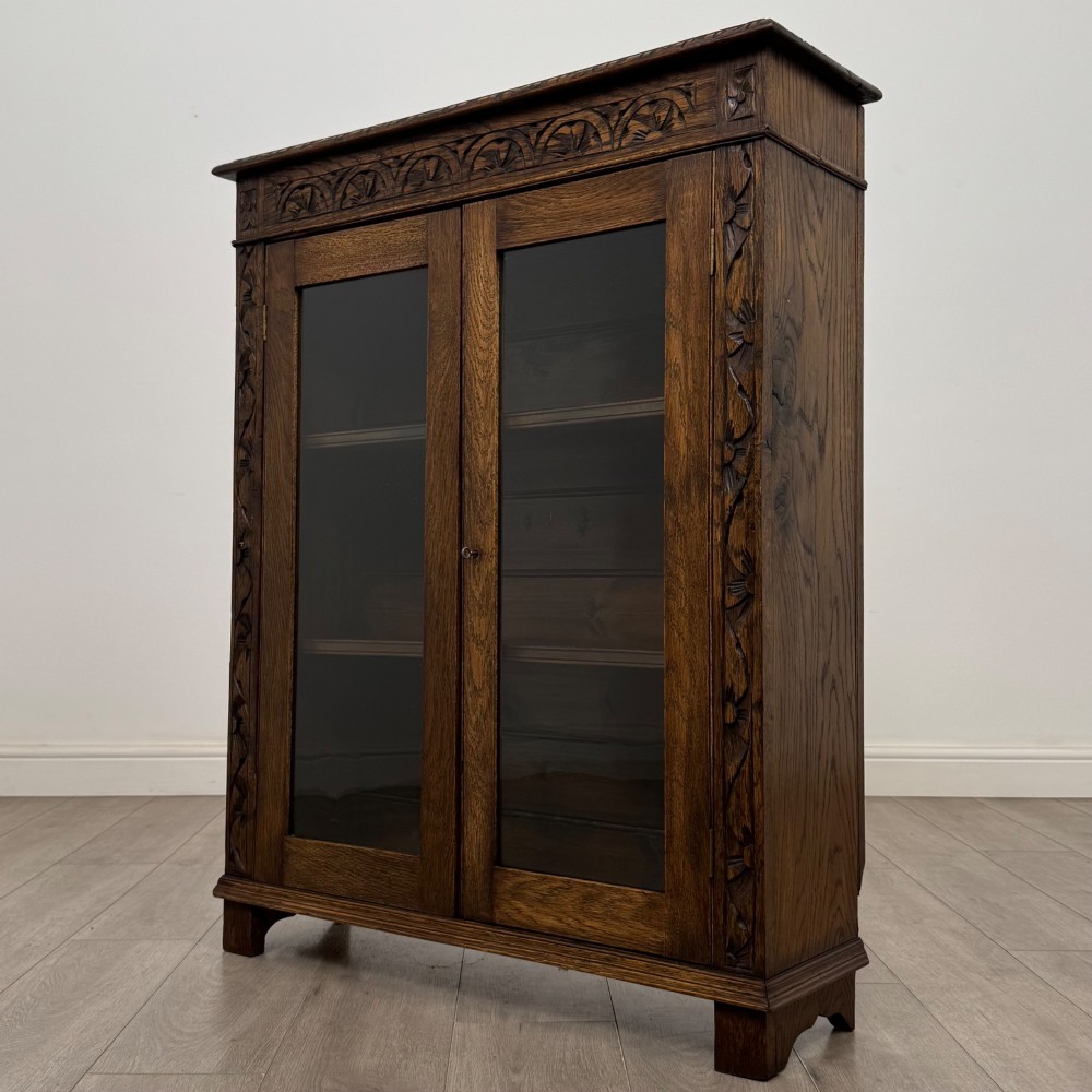 Antique 19th Century Fine Quality Carved Oak Display Cabinet View IV