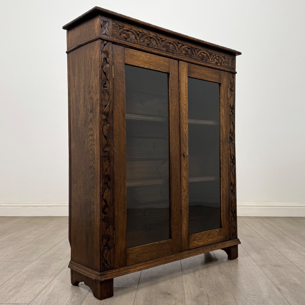 Antique 19th Century Fine Quality Carved Oak Display Cabinet View X