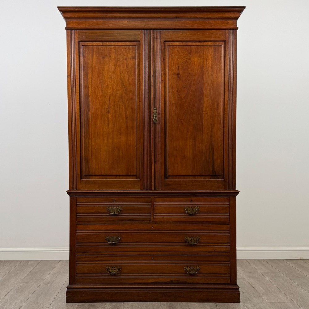 Antique 20th Century Edwardian Linen Press Cupboard In Walnut
