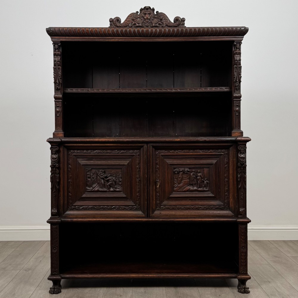 Antique 19th Century Victorian Carved Oak Cupboard