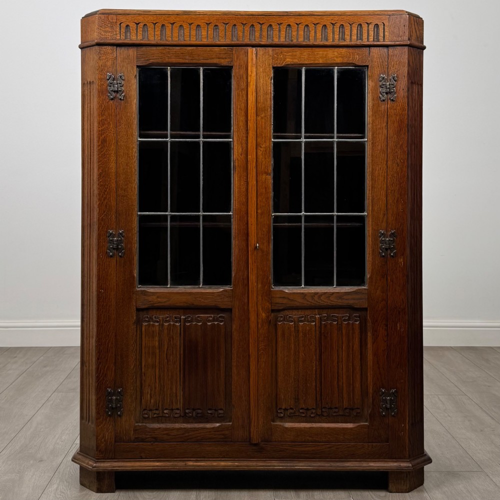 Antique 20th Century Glazed Display Cabinet In Oak