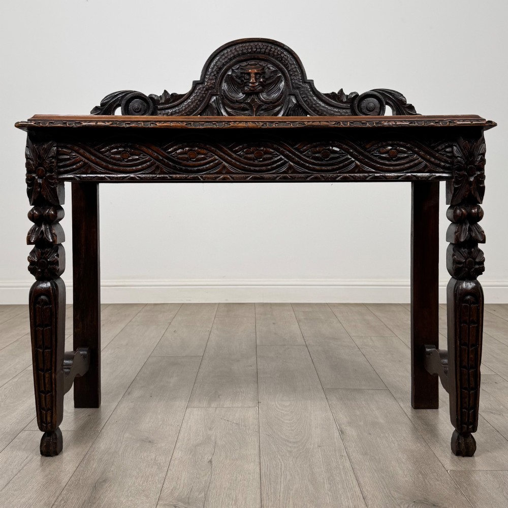 Antique 19th Century Carved Victorian Side Table In Oak