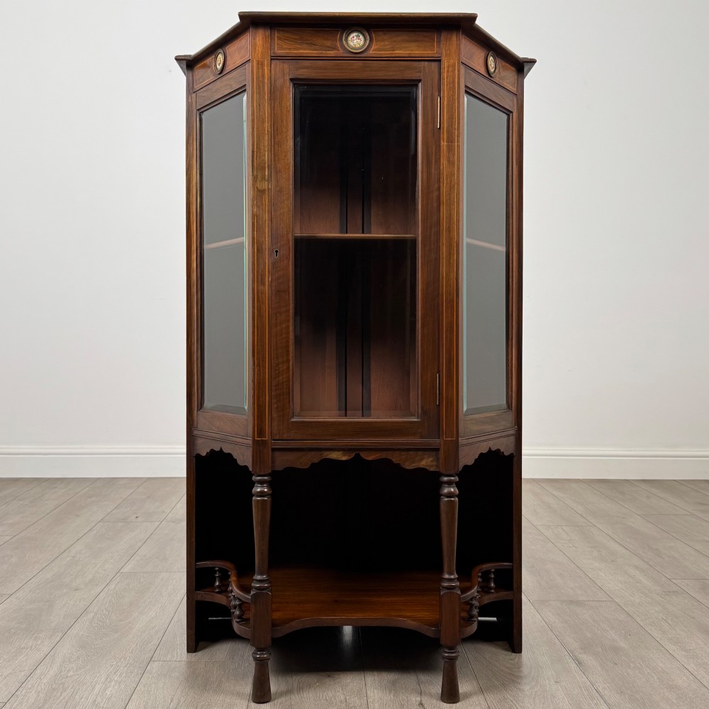 Antique 20th Century Glazed Display Cabinet In Walnut