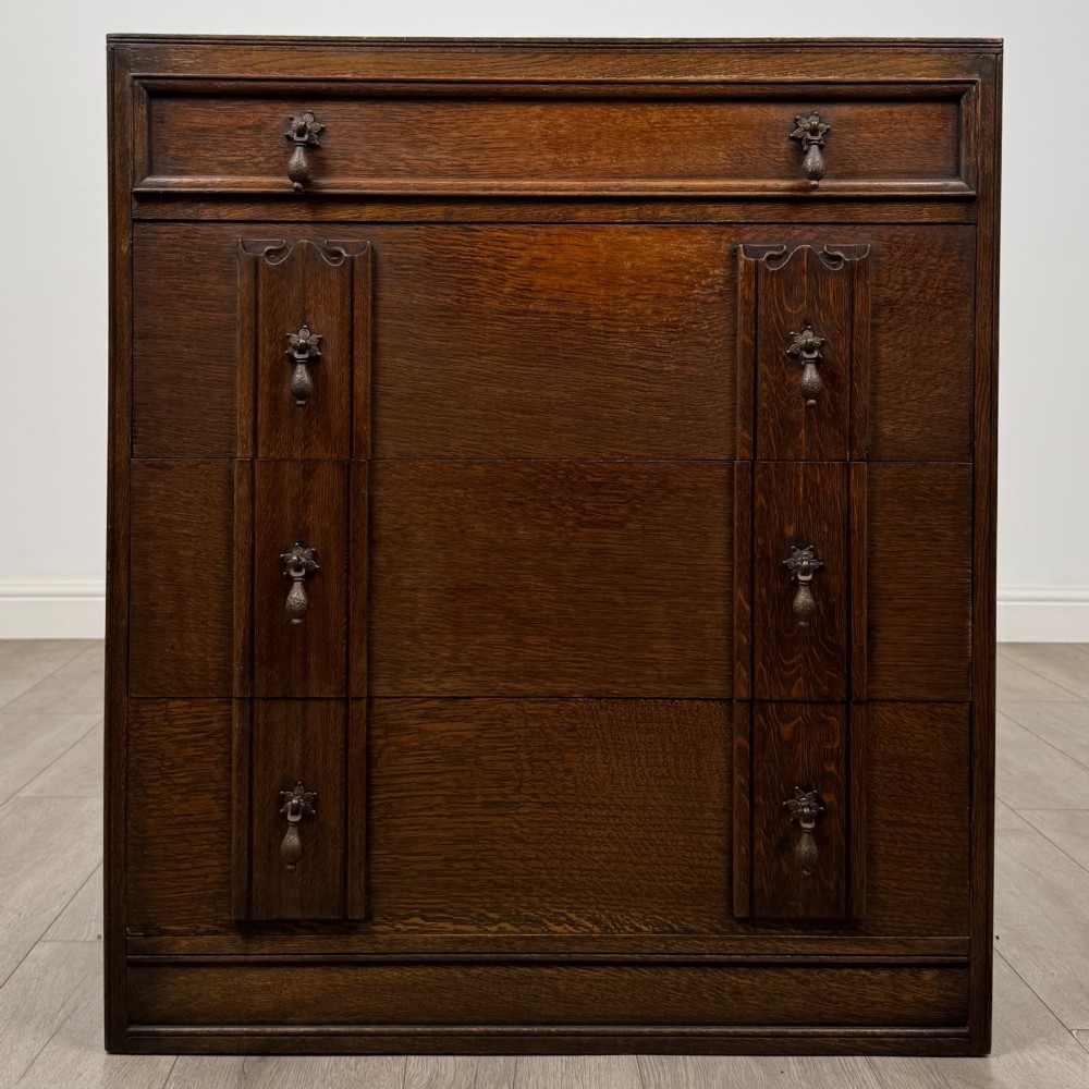 Antique 20th Century Linenfold Chest Of Drawers In Oak