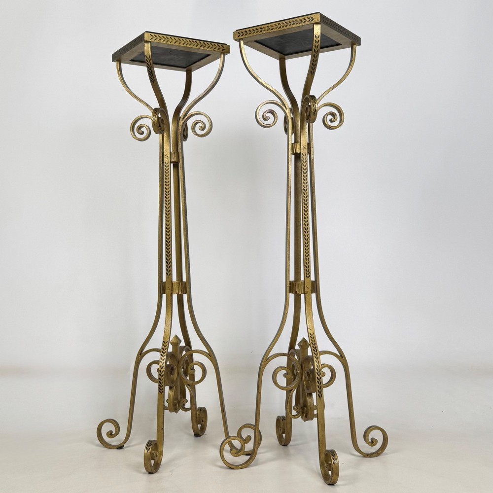 Antique 20th Century Decorative Pair Of Marble Top Plant Stands