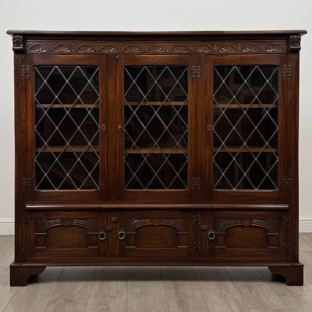 Antique 20th Century Large Carved Oak Display Cabinet