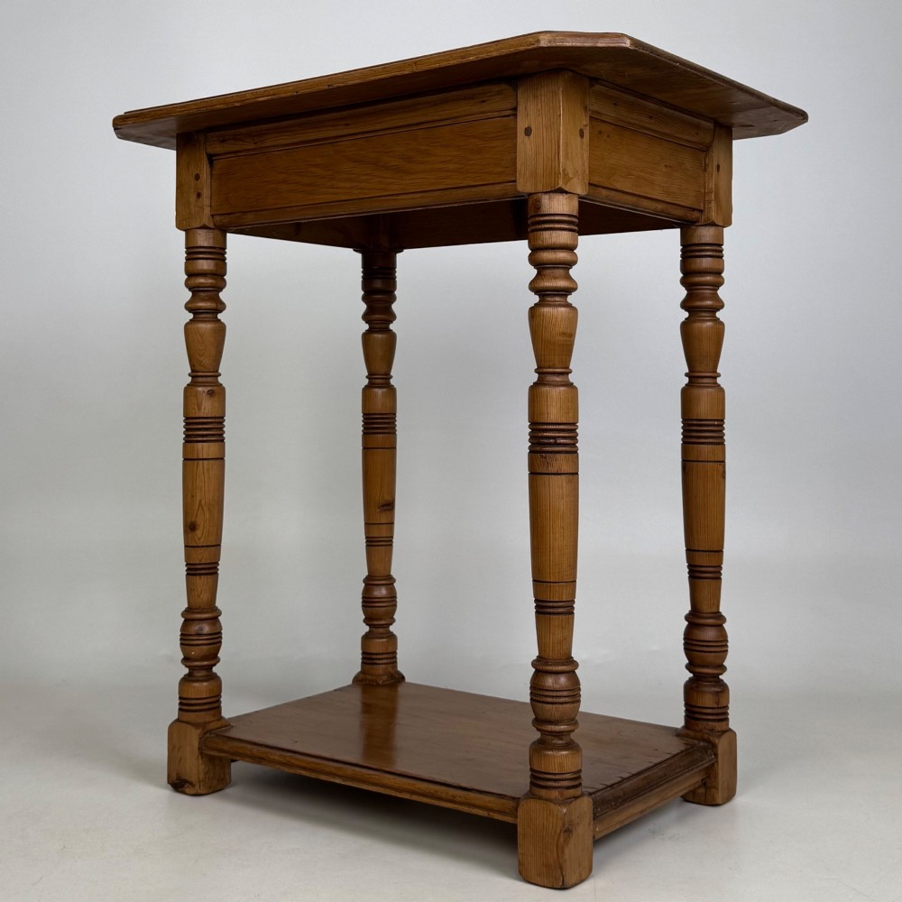 A small 19th-century Victorian oak side table featuring turned legs, a rectangular top, and a lower shelf. View II