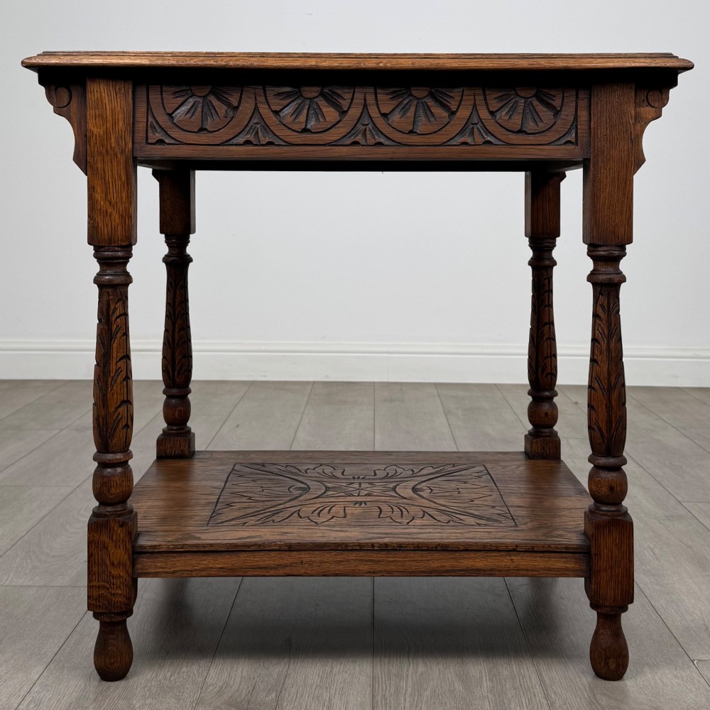 Antique 20th Century Edwardian Carved Oak Side Table
