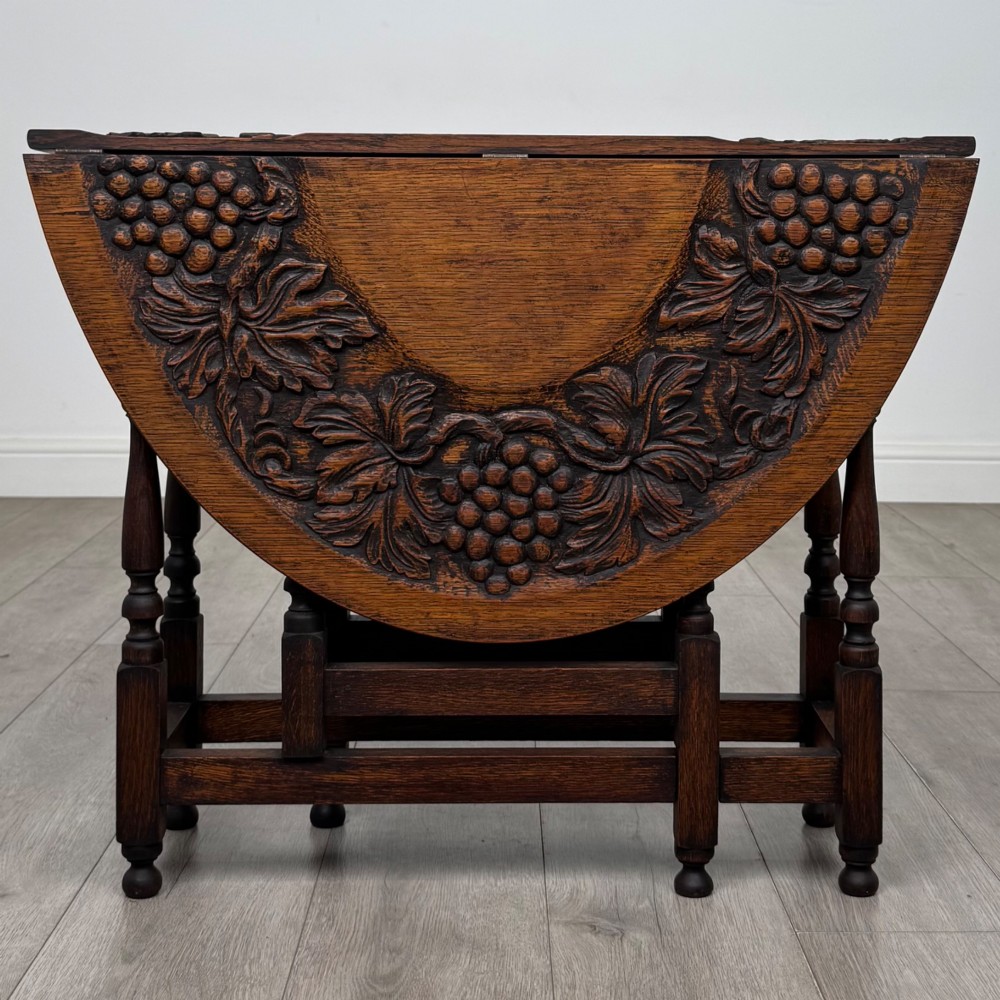 Antique 19th Century Carved Victorian Drop Leaf Table In Oak View II