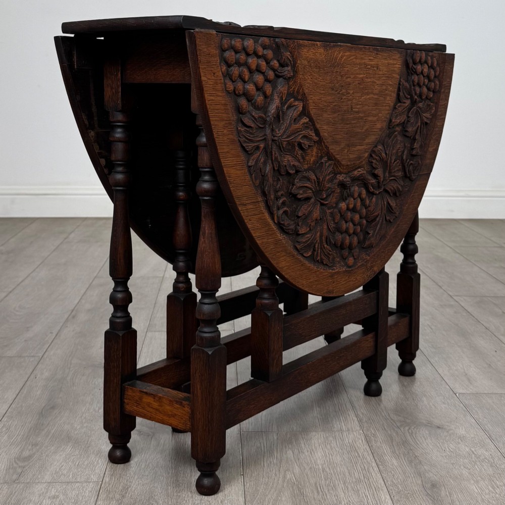 Antique 19th Century Carved Victorian Drop Leaf Table In Oak View VI