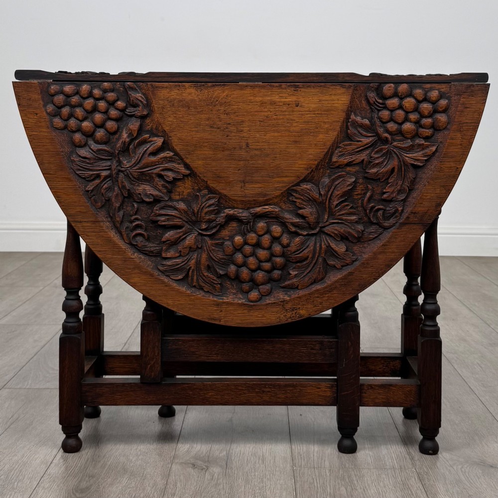 Antique 19th Century Carved Victorian Drop Leaf Table In Oak View VII