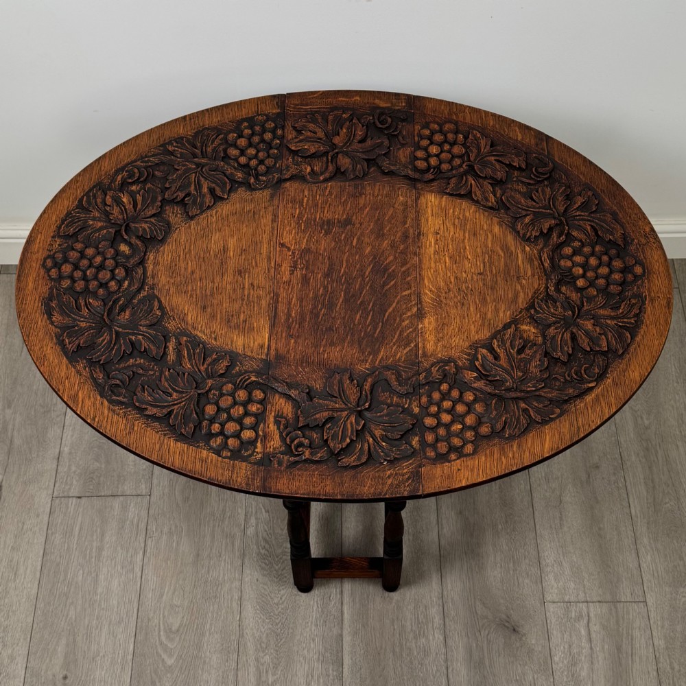 Antique 19th Century Carved Victorian Drop Leaf Table In Oak View XI