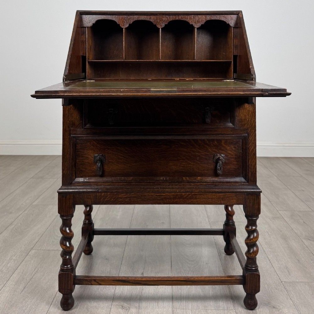 Antique Small Edwardian Oak Bureau | Barley Twist Legs | AF-6548 View II