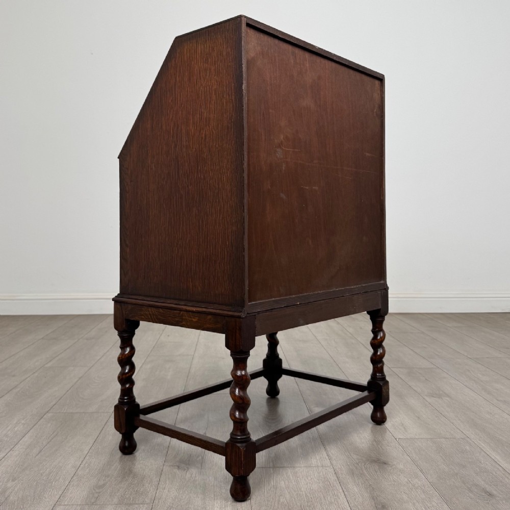 Antique Small Edwardian Oak Bureau | Barley Twist Legs | AF-6548 View V