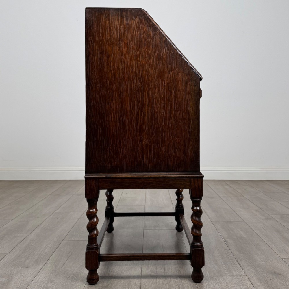 Antique Small Edwardian Oak Bureau | Barley Twist Legs | AF-6548 View VIII