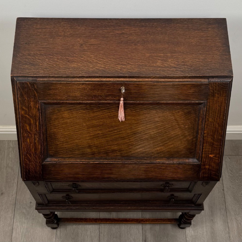 Antique Small Edwardian Oak Bureau | Barley Twist Legs | AF-6548 View X