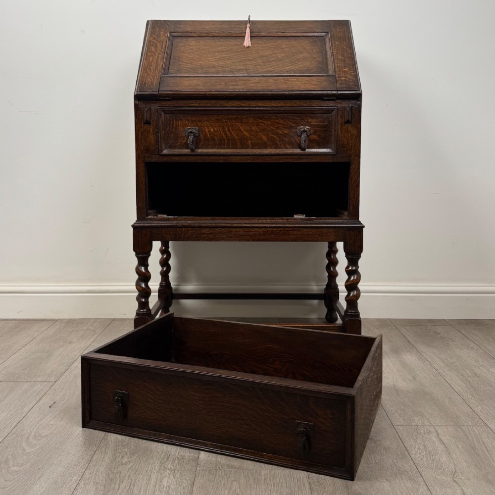 Antique Small Edwardian Oak Bureau | Barley Twist Legs | AF-6548 View XII