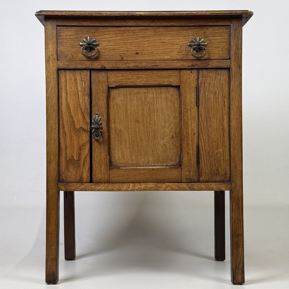 Antique Early 20th Century Oak Side Cabinet | Brass Handles