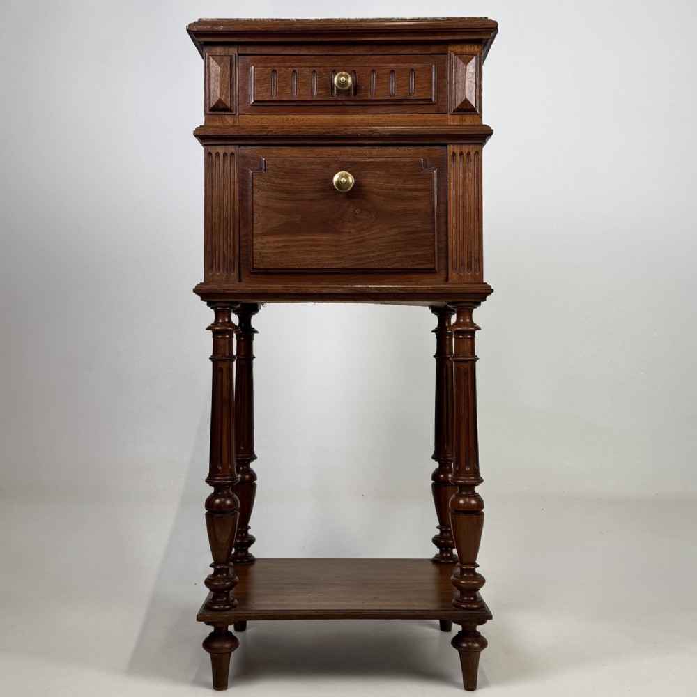 Antique French Walnut Bedside Cabinet | Rouge Marble Top