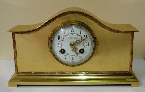 French 8 day brass cased mantel clock