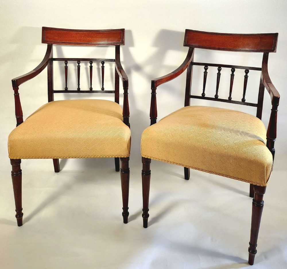 Pair of 18th Century Sheraton Elbow Chairs