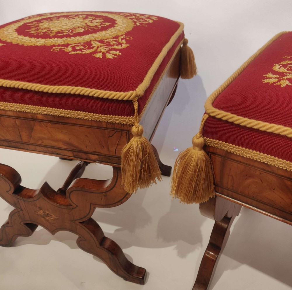 A Very Rare Pair of Regency Satin Birch & Shell Inlaid Stools View IV