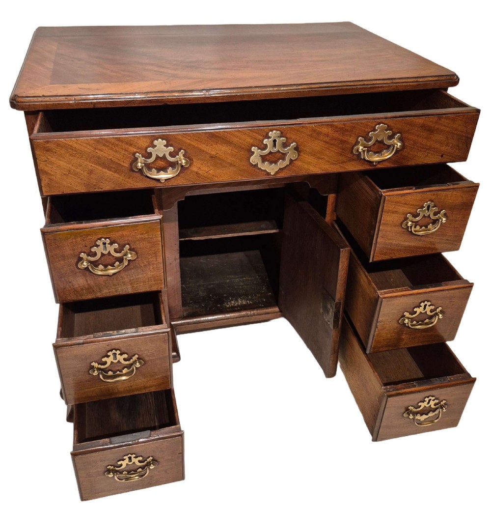 George II Mahogany and Cross Banded Kneehole Desk View II