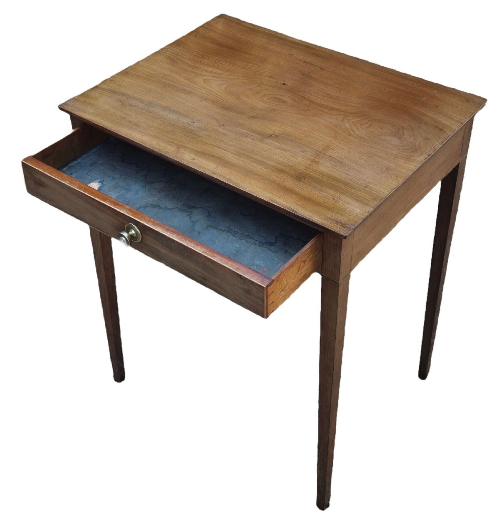 A late 18th-century Sheraton mahogany side table featuring a single drawer with string inlay and square tapered legs. View III