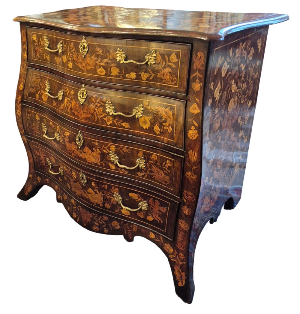 18th Century Marquetry Bombe Commode