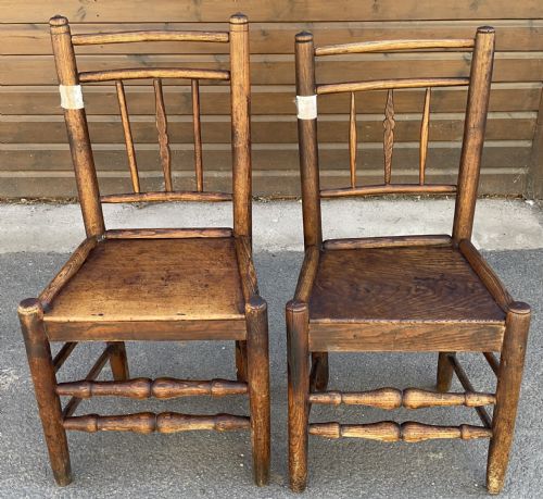 Pair Victorian Elm Country Chairs 