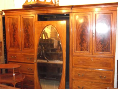 Large Edwardian Inlaid Triple Wardrobe