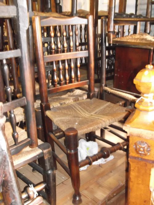 10 Rush Seat Spindle Back Lancashire County Chairs