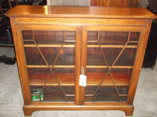 Edwardian Inlaid Mahogany Bookcase Cabinet