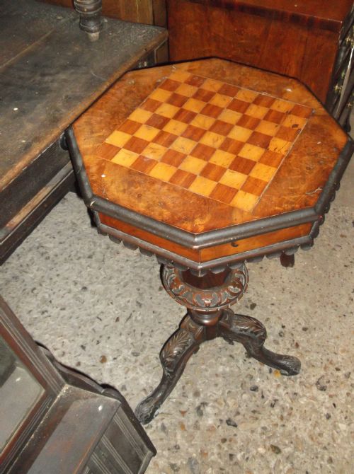 Victorian Walnut Chess Top Work Table