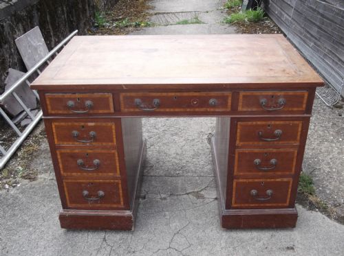 Edwardian Inlaid Pedestal Desk