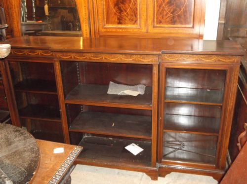 Edwardian Inlaid Mahogany Breakfront Bookcase