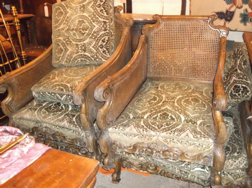 Pair of Good Carved Bergere Armchairs