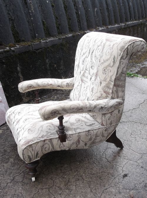Victorian Open Arm Upholstered Armchair