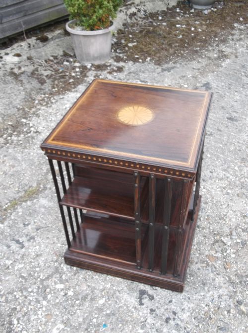 Late Victorian Inlaid Revolving Rosewood Bookcase.