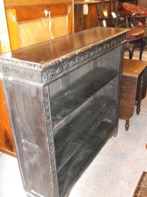 Carved Oak Open Front Bookcase