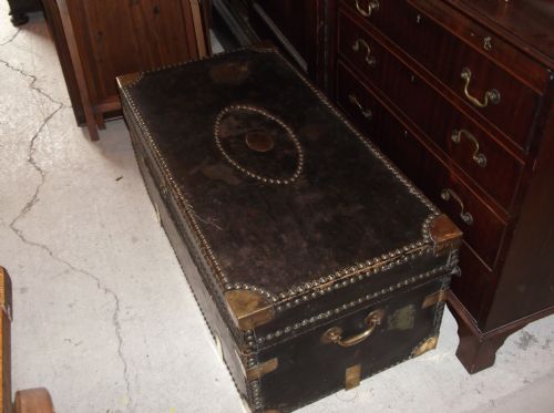 19th Century Leather and Brass Mounted Chest/trunk