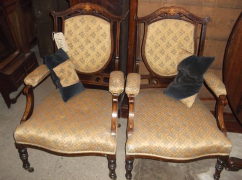 Pair of Edwardian Inlaid Upholstered Armchairs